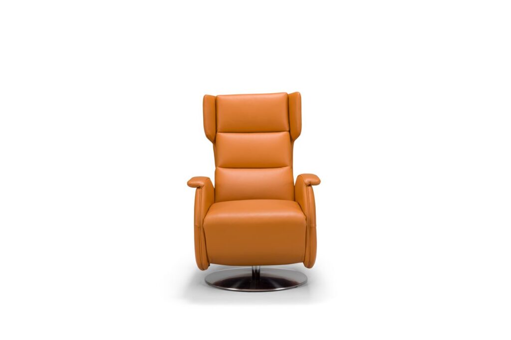 Poltrona relax girevole Siviglia arancione, vista frontale – Maraflex Stabio